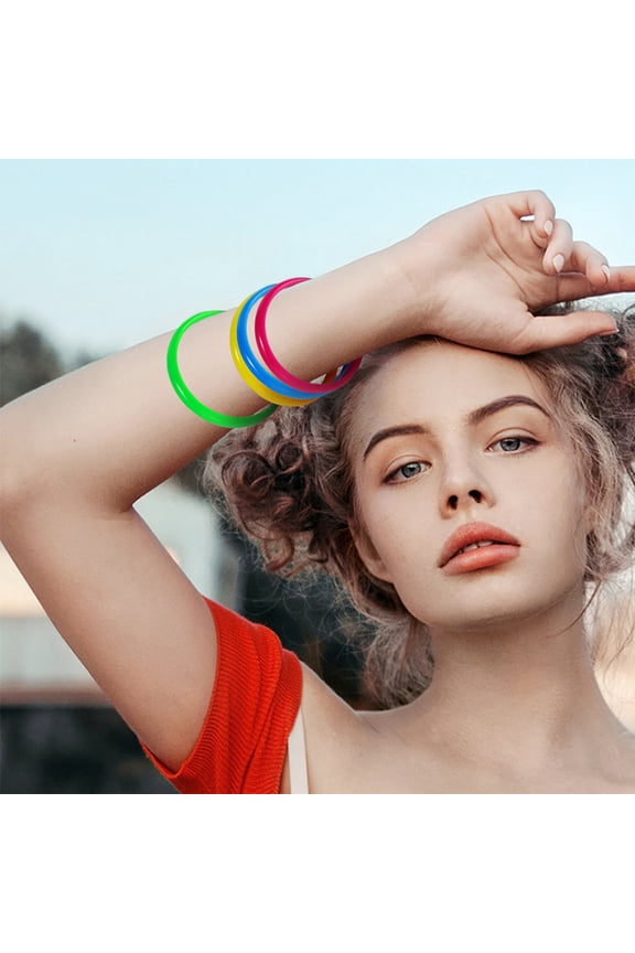 24Pcs Plastic Circular Bangle Bracelets for Women Party Favor Candy Color