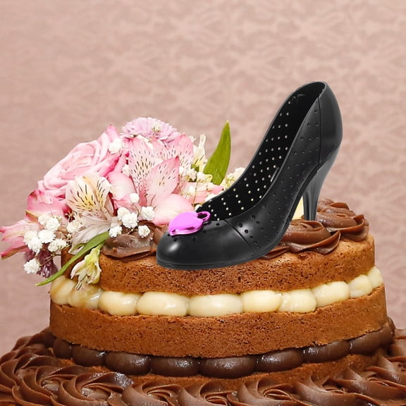 NICEXMAS 2Pcs Black Plastic High Heel Cake Decoration for Wedding Birthday Party Dessert Decor
