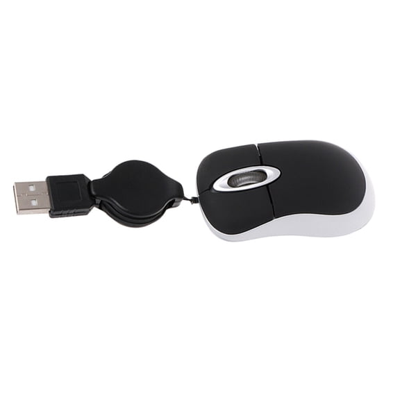 NICEXMAS 2-Pack Black USB Retractable Compact Ergonomic Optical Mouse for Laptop and PC Use