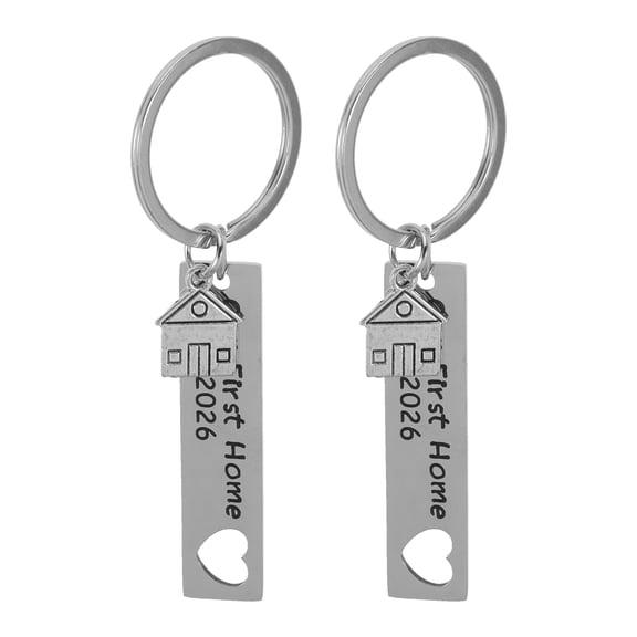 NICEXMAS 2Pcs Plated Silver Metal Keychain for New Homeowners 2026 First Home Housewarming