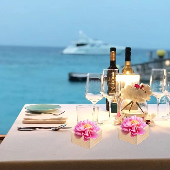 NICEXMAS 2Pcs Cube Planter Box Wooden Flower Pots Rustic Style Flower Holding Home Decor