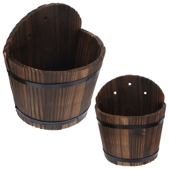 NICEXMAS 2Pcs Deck Rail Planter Wooden Flower Pot for Outdoor in 9.3X8.1X5.5in