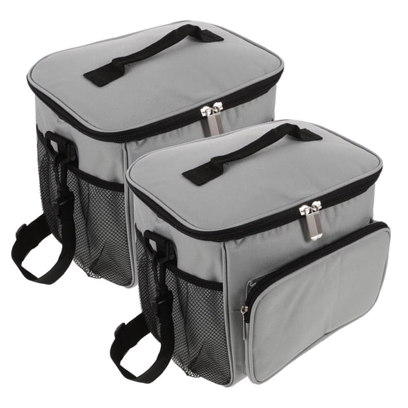 NICEXMAS 2Pcs Portable Grey Lunch Tote Bag with Thermal Insulation and Comfort Handle