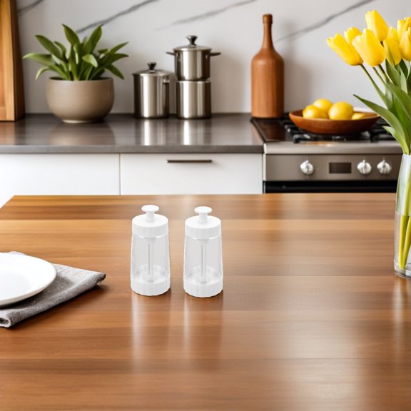 NICEXMAS 2Pcs Measuring Salt Pepper Shaker White Push Button Seasoning Jar with Clear View Design