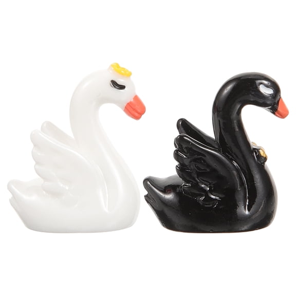 NICEXMAS 2-Pack Black Resin Swan Statues Aquarium Decorations Elegant Fish Ornaments for Home and Office