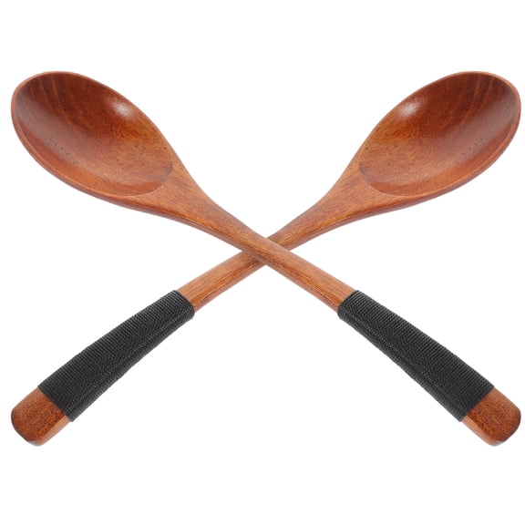 NICEXMAS Wood Soup Spoon Brown Kitchenware Cooking 2Pcs 7.9In Long-Handled Classic