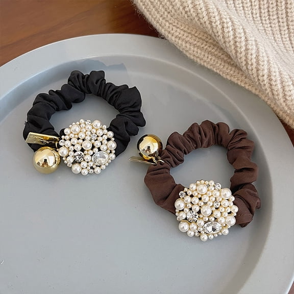 NICEXMAS 2Pcs Chic Rhinestone Hair Ties Elastic Ponytail Holder Cuffs for Daily Wear