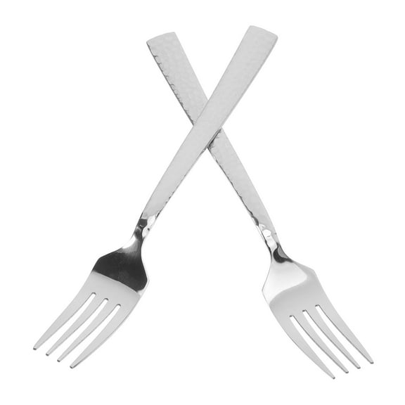 NICEXMAS 2-Pack Stainless Steel Salad Forks with Hammered Finish, Utensils for Outdoor Picnics and Family Gatherings