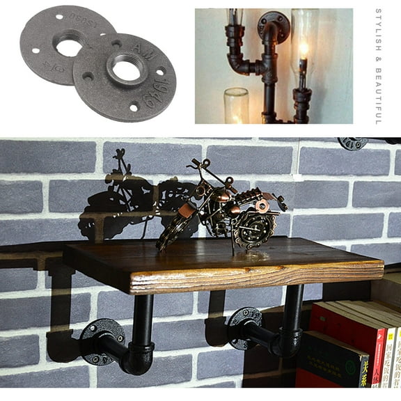 NICEXMAS Easy Installation Floor Flange Iron Pipe Fittings Black 2Pcs