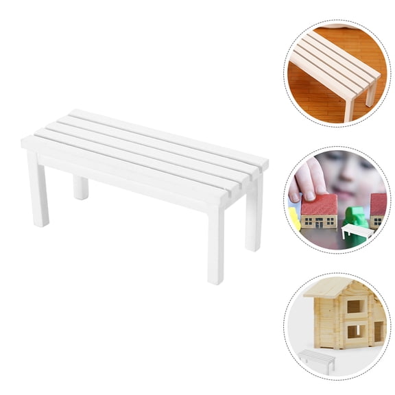 NICEXMAS 2Pcs Model Park Bench Doll House Bench White Birch Wood Indoor Display
