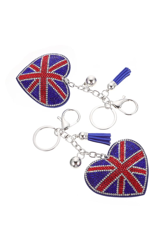 2Pcs Union Jack Keychain Pendant Decorative Heart Shaped British Flag Accessory