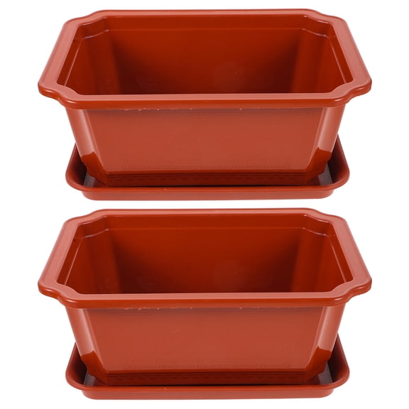 NICEXMAS 2pcs Classical Bonsai Pots with Drainage Dark Red Garden Nursery Pots