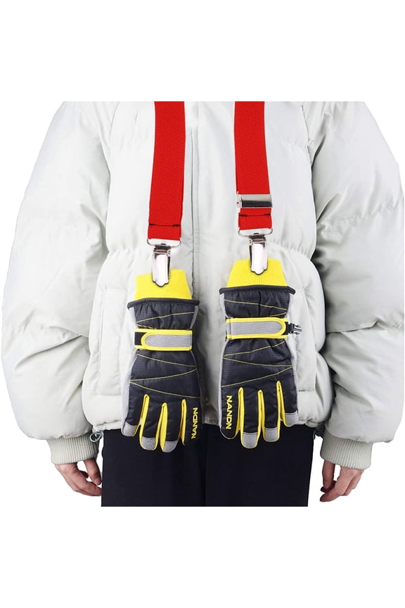 Adjustable Elastic Winter Mitten Clips Hat Hanger Red 2Pcs