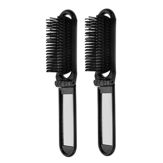 NICEXMAS 2Pcs Purse Hair Brush Folding Collapsible with Mirror for Styling Black