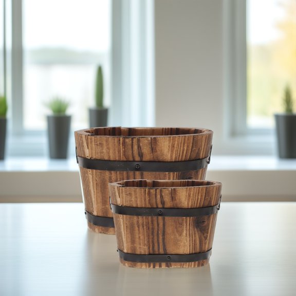 NICEXMAS 2Pcs Rustic Wood Flower Pot Brown Planter Box for Garden Patio Balcony