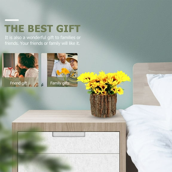 NICEXMAS Country Style Plant Vase Wood Bark Flower Pots Light Brown 3Pcs 3.5x3.5x3.1in