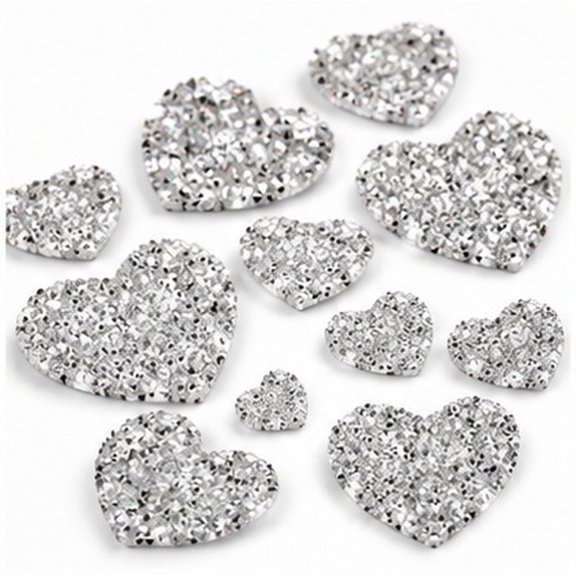 NICEXMAS 30Pcs Heart Sequin Patch Plated Silver Resin Rhinestone with Smooth Edges for Iron on Repair