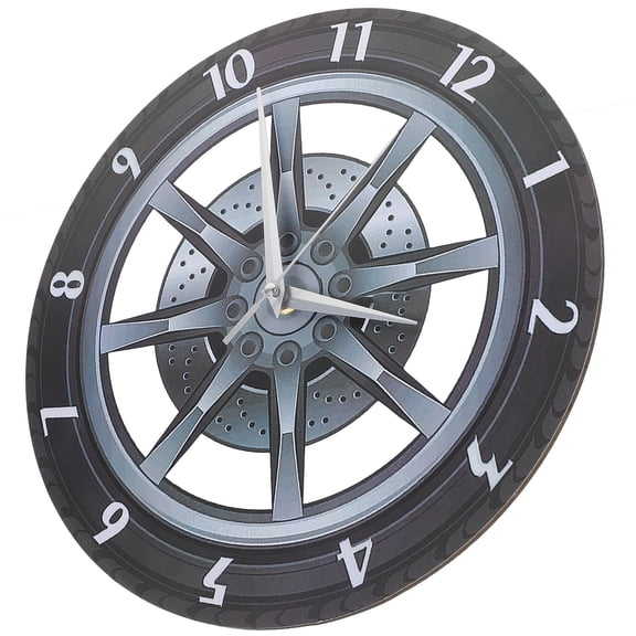 NICEXMAS 3D Wheel Clock Scratch-resistant Clock Modern Rim Car Wheel Wall Clock Acrylic Black 30.00X30.00X3.00CM