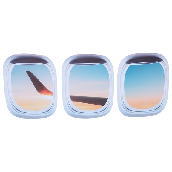 NICEXMAS 3Pcs Airplane Window Decals Removable Decorative Wall Sticker Faux Window for Home