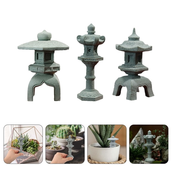 NICEXMAS 3Pcs Assorted Color Pavilion Statues Sandstone Material Garden and Fish Tank Ornament