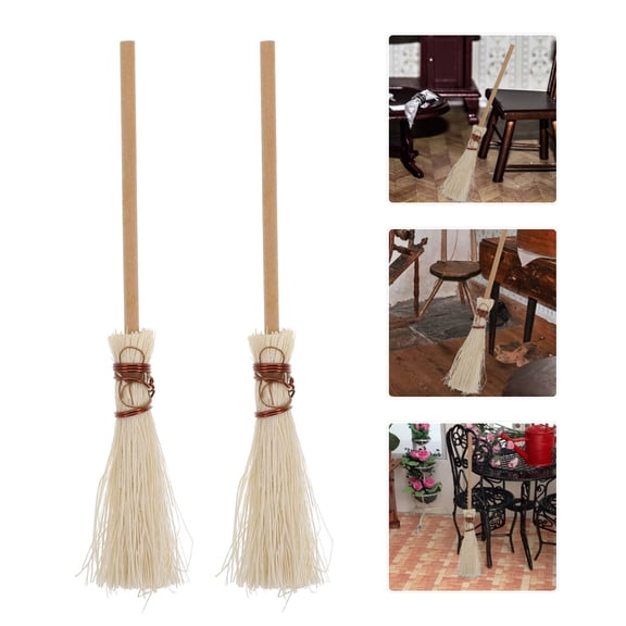 NICEXMAS 3Pcs Mini Brooms 11X0.5Inch for Mini Dollhouse Accessories Beige Nylon Wood Grass