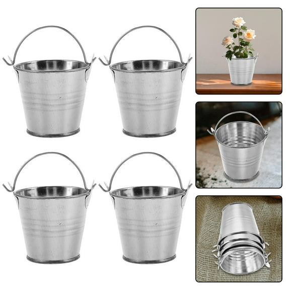 NICEXMAS 4 Pcs Mini Bucket Small Succulents Pots for Indoor Plants Child Silver