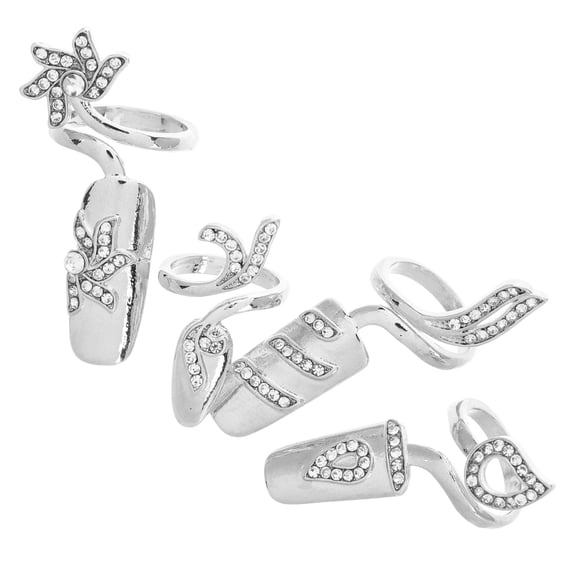 NICEXMAS Finger Nail Jewellery Nail Tips Silver Rhinestone Alloy 1 Set