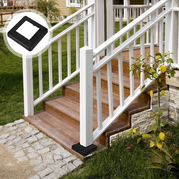 NICEXMAS 4Pcs Black Plastic Porch Column Wraps Split Style Post Base Covers for Deck Staircase and Fence Posts
