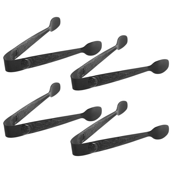 NICEXMAS 4Pcs Compact Black Stainless Steel Snack Serving Tongs for Coffee Stations and Breakfast