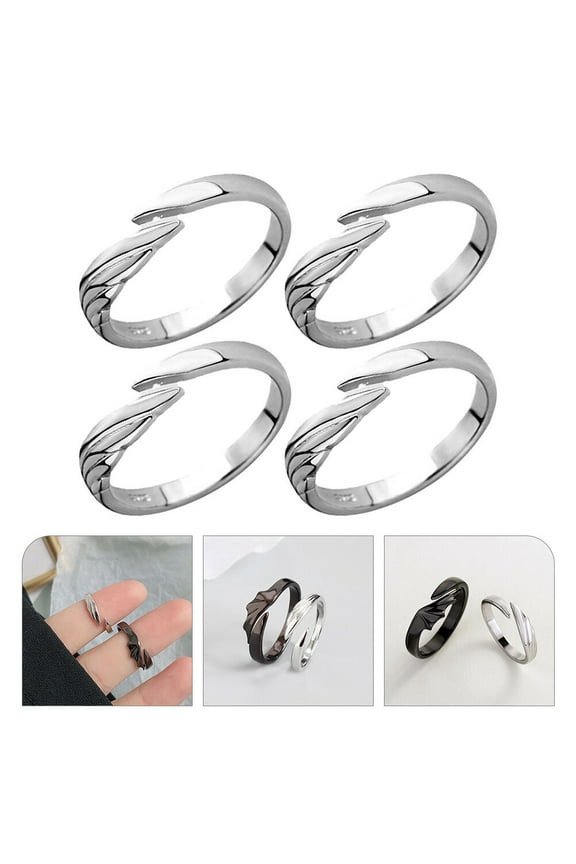 4Pcs Minimalist Silver Rings For Women Angel Rings Adjustable Jewelry Design