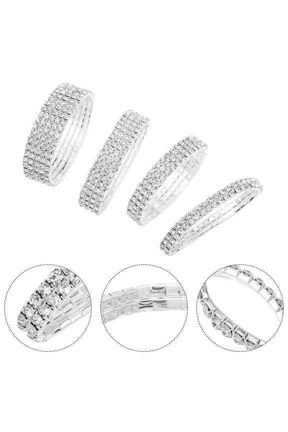 4Pcs Rhinestone Stretch Bracelet for Women Wedding Bridal Party Accessory