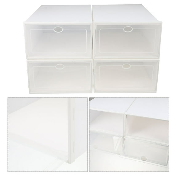 NICEXMAS 4-Pack White Plastic Shoe Storage Boxes Stackable Organizers for Home and Closet Shoe Storage