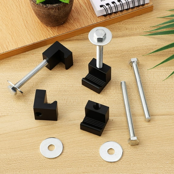 NICEXMAS 4Pcs Black Metal Truck Tool Box Clamps with J Bolt and Tie Down Hooks for Pickup Trucks