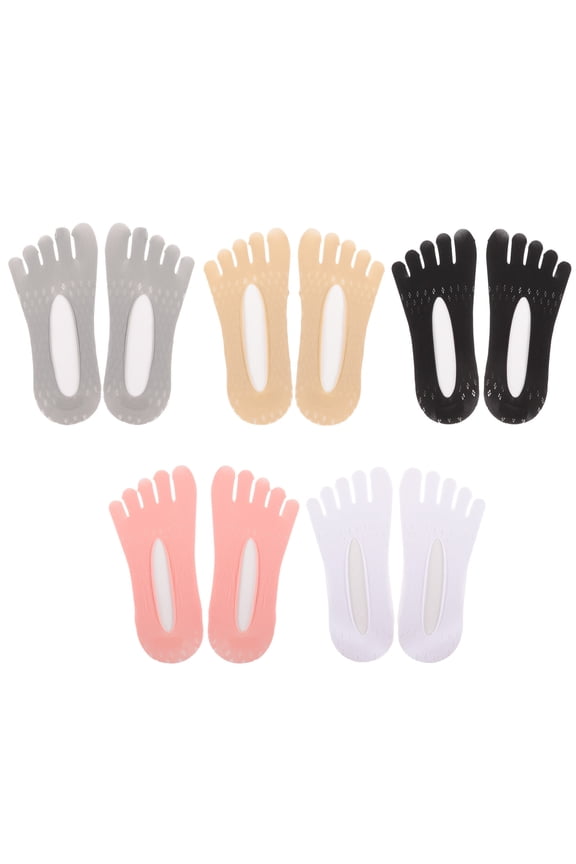 5 Pairs Women's Low Cut Toe Socks with Five Toe Design, Breathable Nylon Velvet for Bunion Relief and