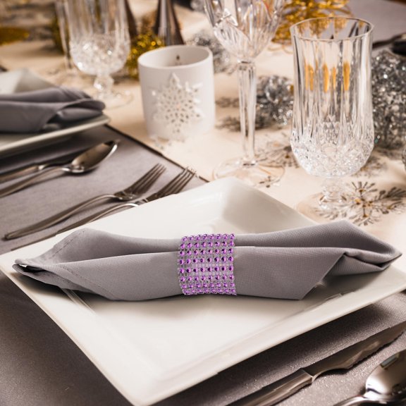 NICEXMAS 50Pcs Purple Decorative Napkin Rings Rhinestone Circle Holders for Restaurant Table Setup