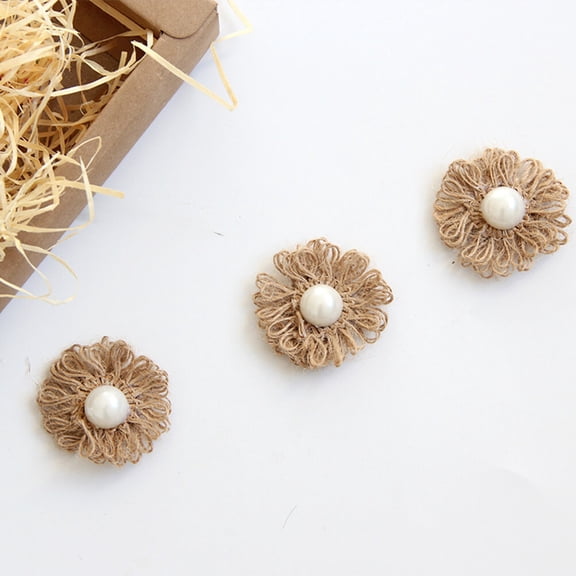 NICEXMAS 5Pcs Khaki Jute Burlap Flower Handmade Rustic Floral Decoration for Wedding Party and DIY Crafts