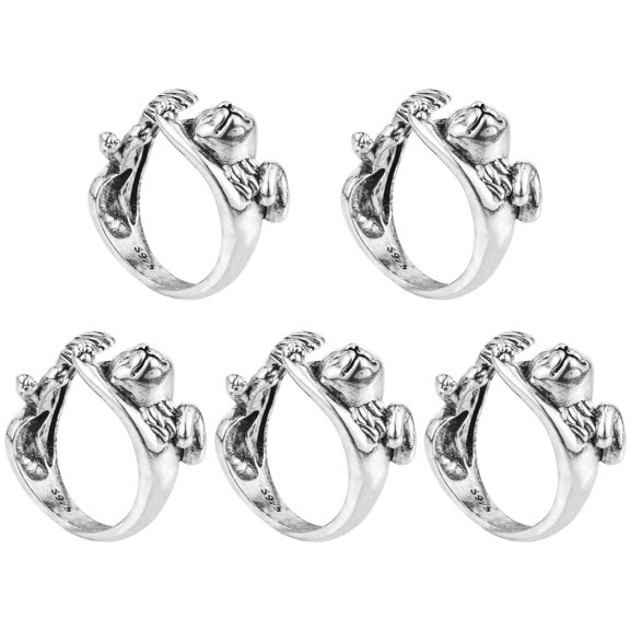 NICEXMAS 5Pcs Yarn Finger Guide Cat Shaped Silver Metal Adjustable Loop Knitting