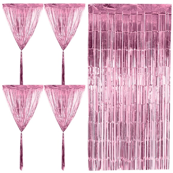 NICEXMAS 5Pcs Pink Foil Fringe Curtain Streamer Backdrop for Party Photo Background