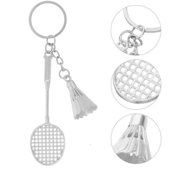 NICEXMAS 5Pcs Plated Silver Metal Badminton Keychain Pendants Sports Key Rings Decorative Bag Hanging Accessories