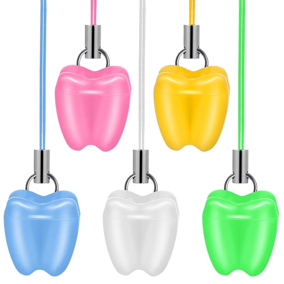 NICEXMAS 5Pcs Tooth Saver Necklace in Assorted Colors for Storage with Smooth Safe Surface and Unique Tooth Shape Box
