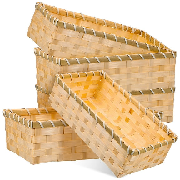 NICEXMAS 5pcs Handmade Woven Material Bamboo Baskets Vegetable Boxes for Organizing Coffee Shop