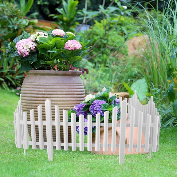 NICEXMAS 6-Pack White Plastic Garden Border Fencing for Flower Beds, Outdoor Yard Edging and Seasonal Holiday Decorations