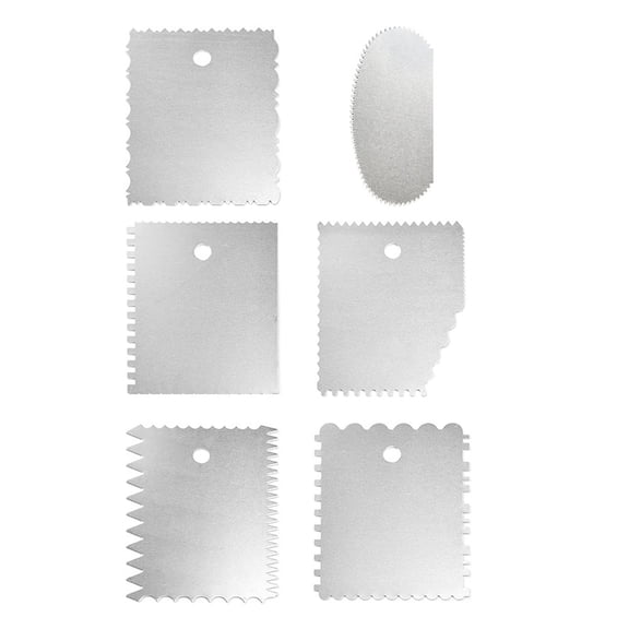 NICEXMAS 6Pcs Stainless Steel Cake Scraper Smoother with Serrated Board for Mounting Patterns and Cream