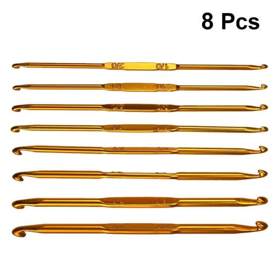 NICEXMAS 8Set Golden Aluminum Alloy Crochet Hooks Knitting Needle Beginners Ergonomic Grip Double Head Home Use