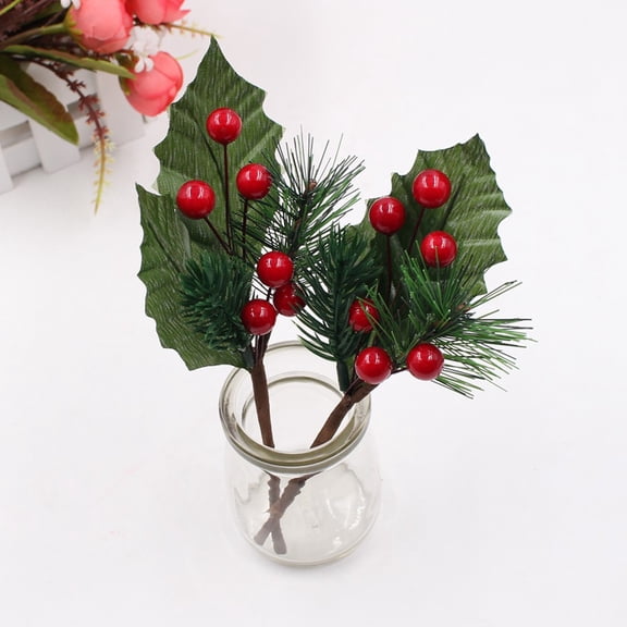 NICEXMAS 9 Pcs Simulation Red Berry Branches Bouquet Set, Vivid Plastic Decoration for Wedding, Home, Party, and Celebration 12.7cm