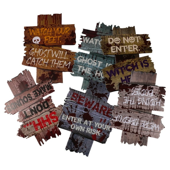 NICEXMAS ABOOFAN 6pcs Yard Sign Halloween Treat or Trick Party Decorations Outdoor Halloween Lawn Decor with 12pcs Stakes