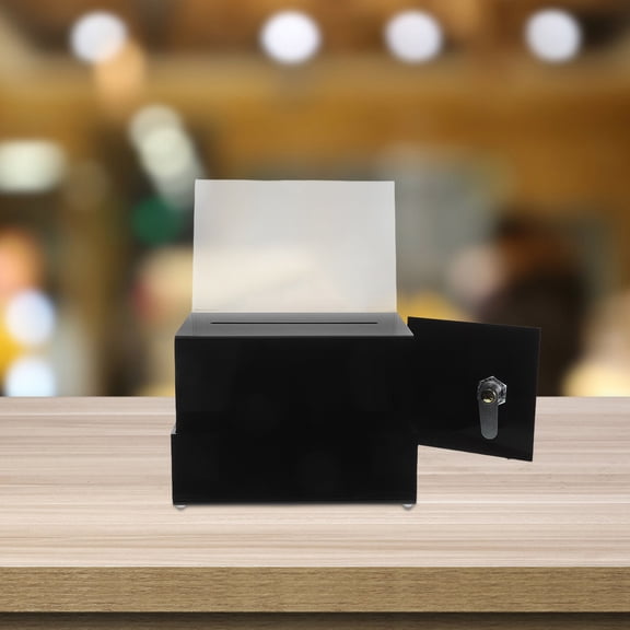 NICEXMAS Black Acrylic Lockable Donation Box with Key for Tips, Ballots, Raffles, and Fundraising Events