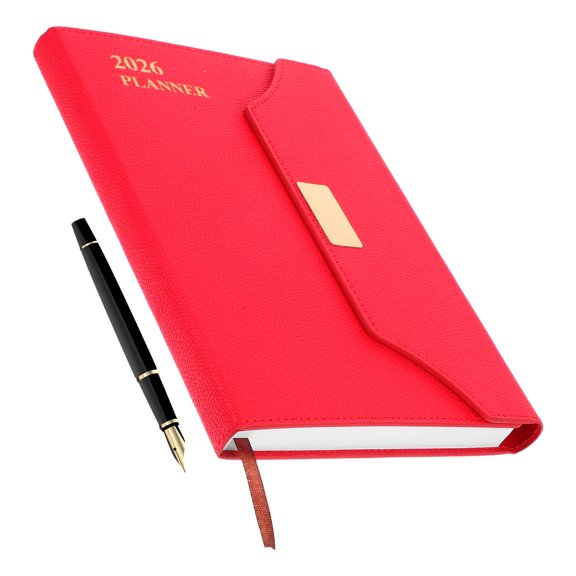 NICEXMAS Aesthetic Red Planner Diary for Office Use with Daily and Monthly Reflection Pages