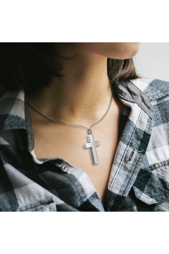 Memorial Ashes Keepsake Necklace Titanium Steel Cross Shape For 1 Set