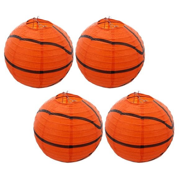 NICEXMAS Basketball Shaped Hanging Paper Lanterns for Party Decor in Orange 4pcs Outdoor and Indoor Decorations
